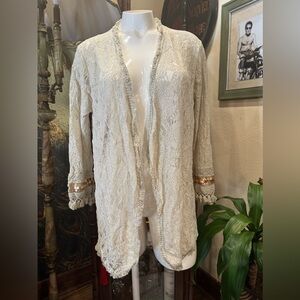 LA Provenza Vintage Lace Open Cardigan with Embellishment